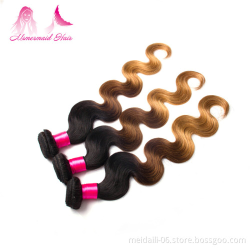 Pure Hand Made Body Wave Brazilian Sew In Human Hair Weave Ombre Hair